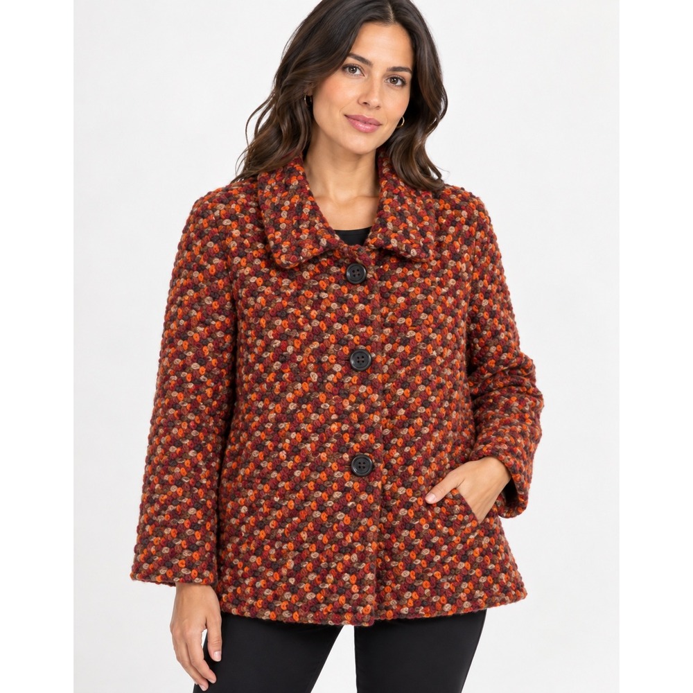 Kate Spade New York Orange Brown Tweed Wool Blend Button Front Jacket Size 10